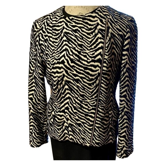 Louben Moto Zebra Print Wool Blend Womens Jacket Size 10  Asymmetric Zipper - Picture 12 of 16